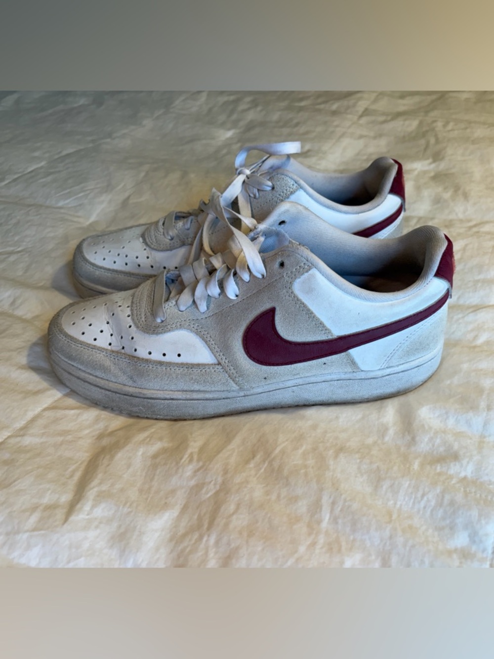 Nike White & Pinkish Burgundy Low-Top Sneakers